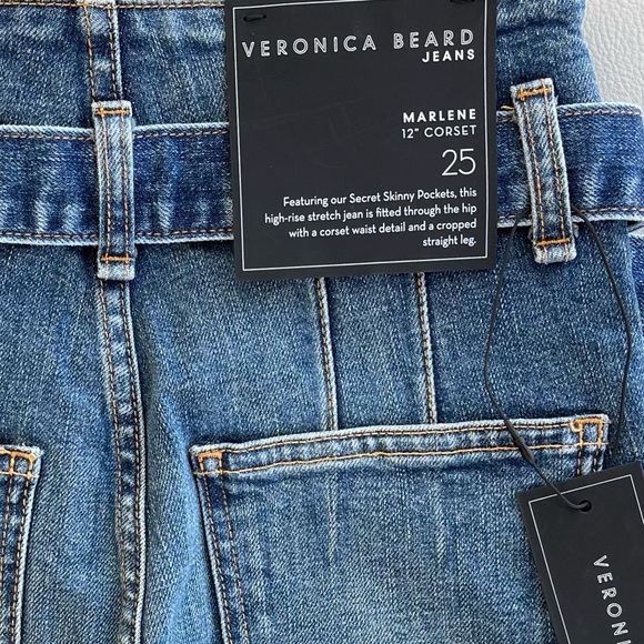 NWT Veronica Beard Marlene 12” Corset Cropped Raw Hem Jeans in Blue Wash Size 25 - Picture 5 of 12